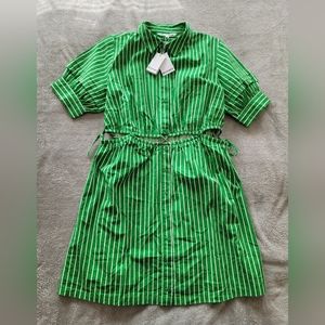 NWT Walter Baker Meera Green/White Stripe Print Cotton Shirtdress Size XL